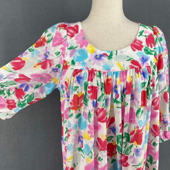 Vtg 80s 90s NOS Two Potato Watercolor Floral Tiered Muumuu Dress XS Granny Chic - Picture 5 of 16